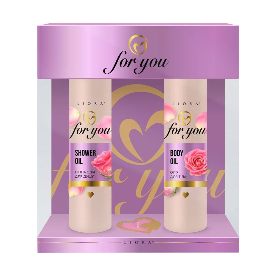 Подарунковий набір жіночий Emotions by Liora For You (олія для душу, 100 мл + олія для тіла, 100 мл + свічка)