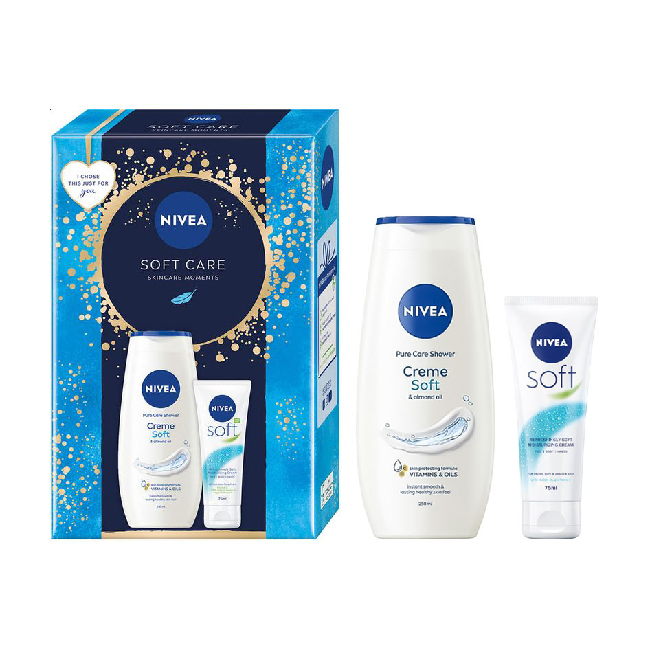 Подарунковий набір жіночий NIVEA Soft Care (гель для душу, 250 мл + крем для обличчя, рук та тіла, 75 мл)