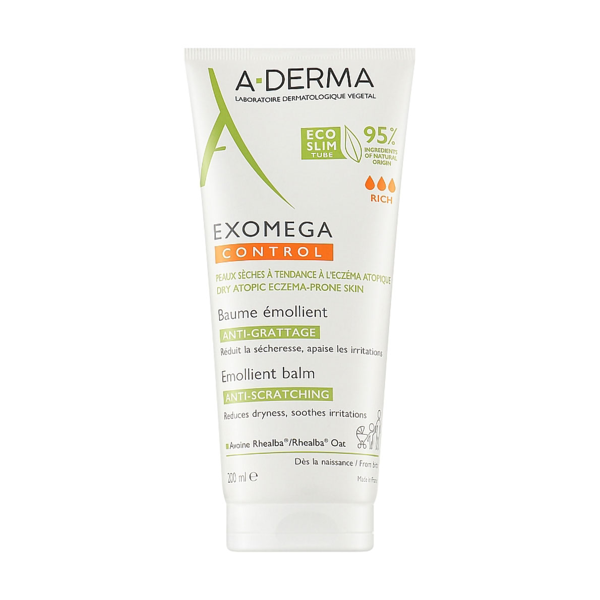 Пом'якшувальний бальзам для тіла A-Derma Exomega Control Emollient Balm Anti-Scratching, 200 мл
