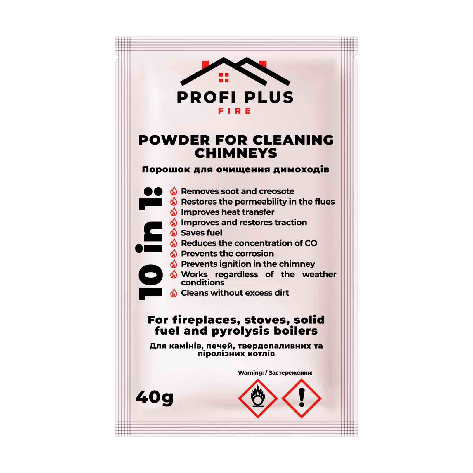 Порошок для чищення димоходів Profi Plus Fire 10 в 1, 40 г