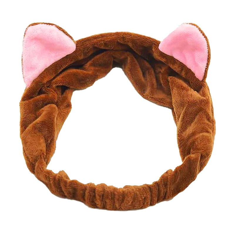 Пов'язка косметична Cosmo Shop Котик, коричнева з рожевими вушками, 1 шт (CS0972)