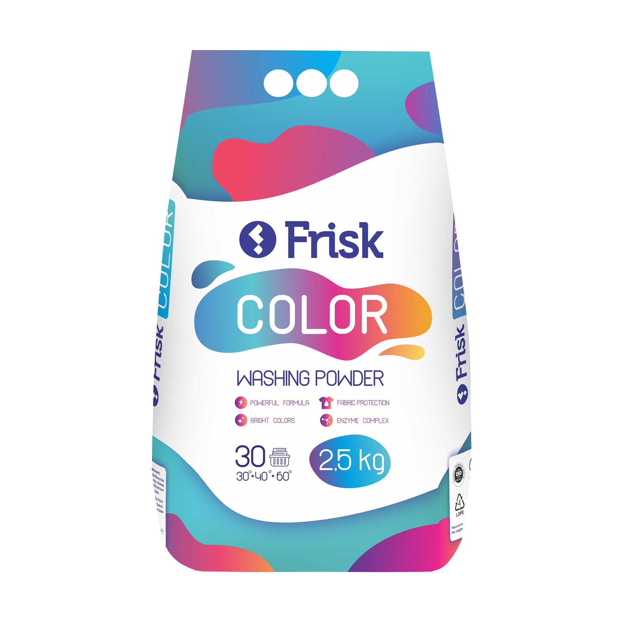 Пральний порошок Frisk Color для кольорових речей, автомат, 30 циклів прання, 2.5 кг