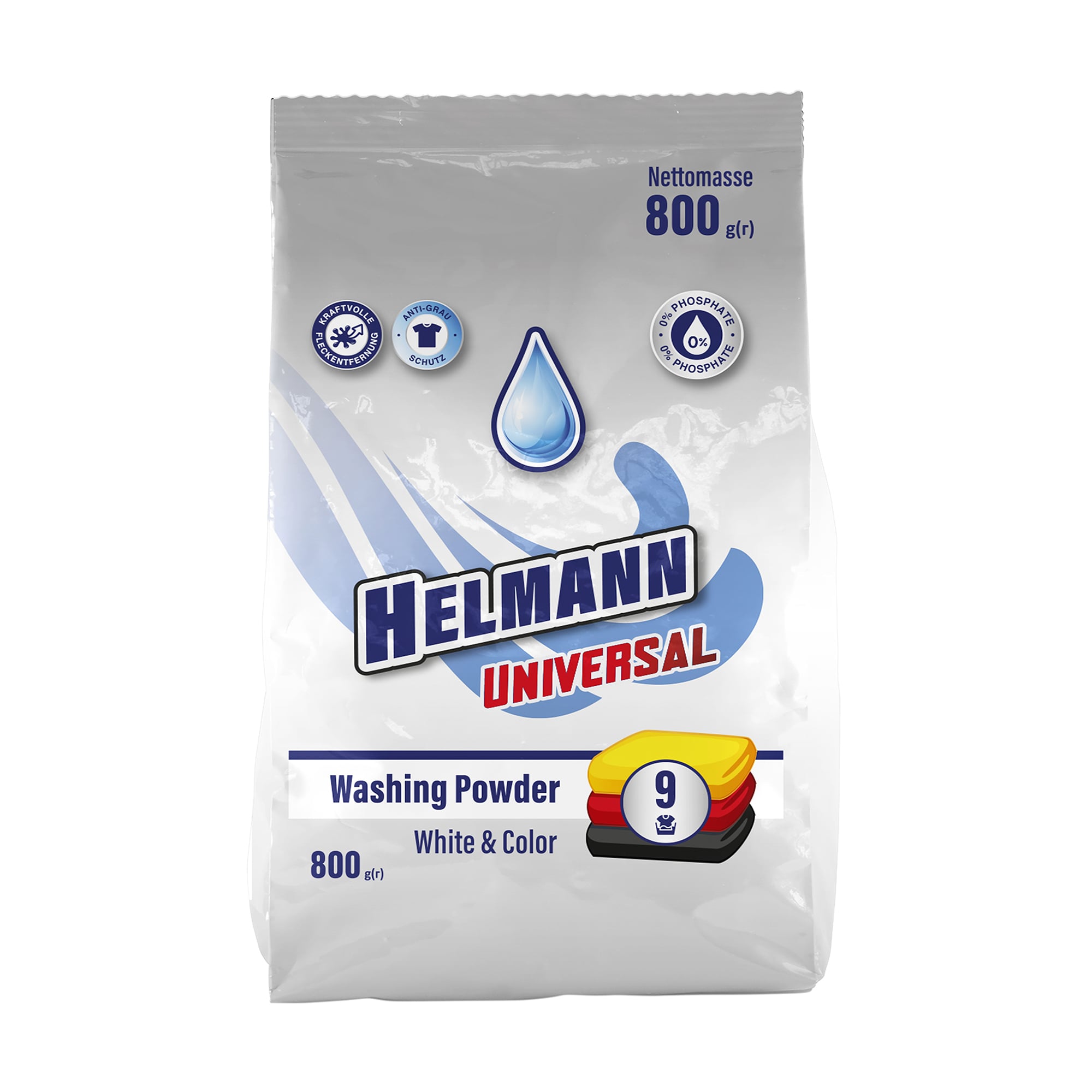 Пральний порошок Helmann Universal для всіх типів прання, 9 циклів прання, 800 г