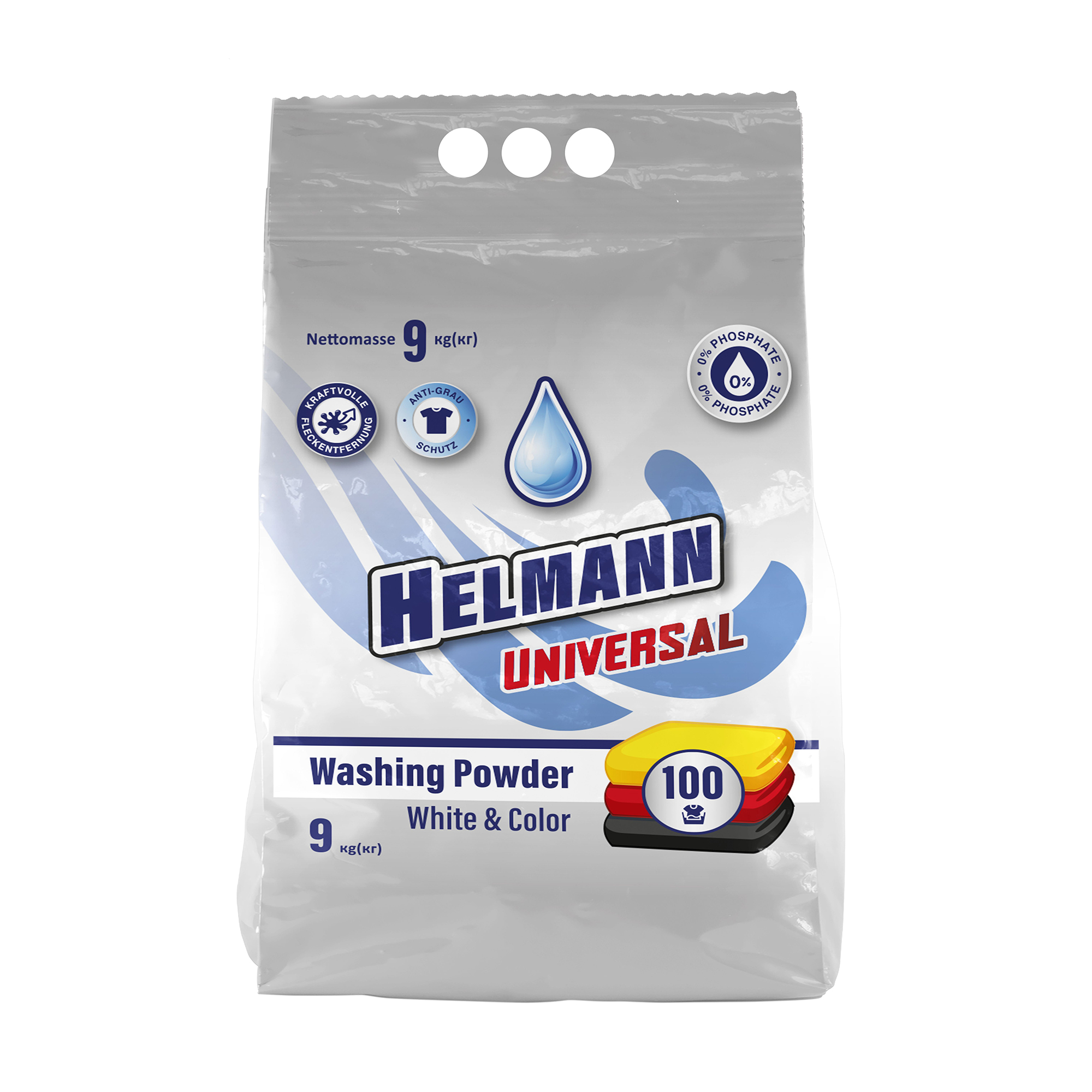 Пральний порошок Helmann Universal для всіх типів прання, 100 циклів прання, 9 кг