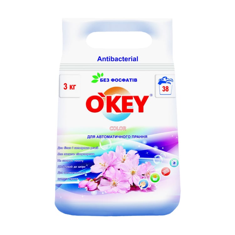 Пральний порошок O'key Color Квітковий букет, 38 циклів прання, 3 кг