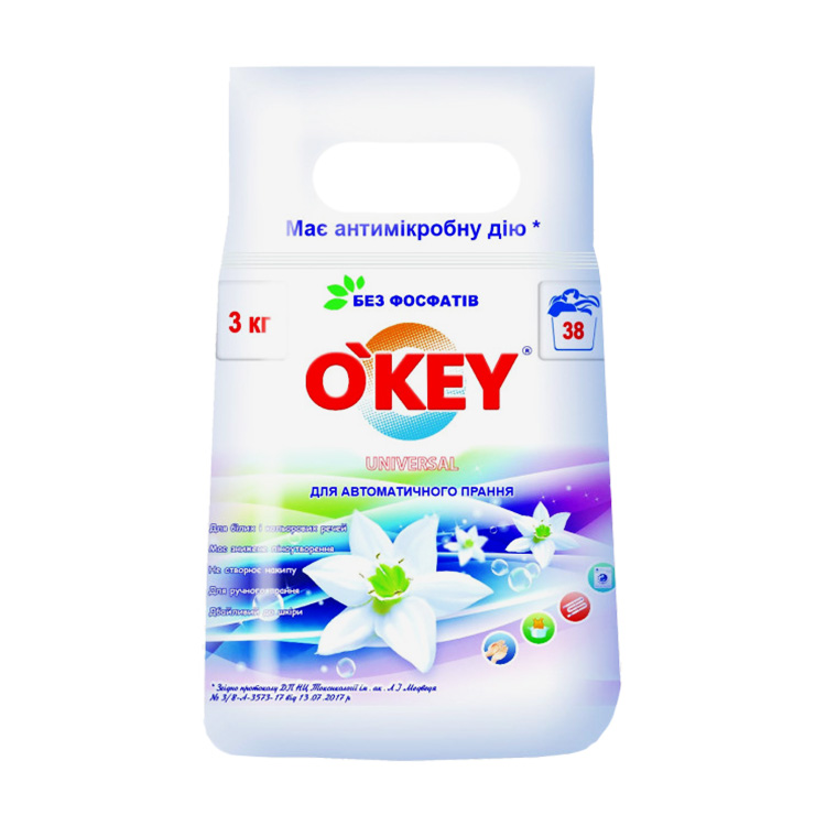 Пральний порошок O'key Universal, 38 циклів прання, 3 кг