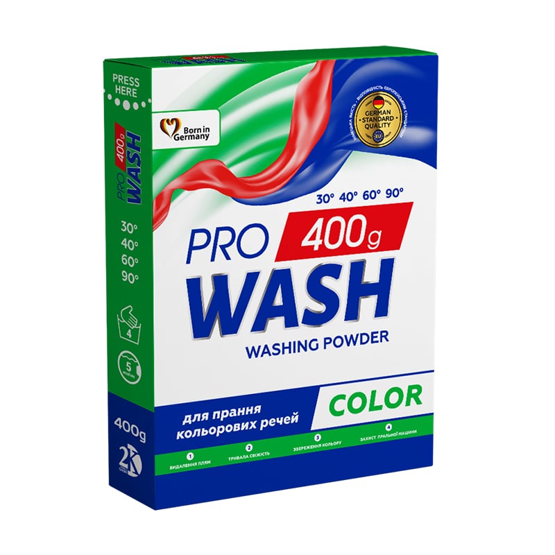 Пральний порошок ProWash Color для кольорових речей, 5 циклів прання, 400 г