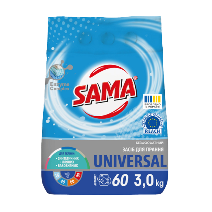 Пральний порошок Sama Universal Гірська свіжість, 60 циклів прання, 3 кг