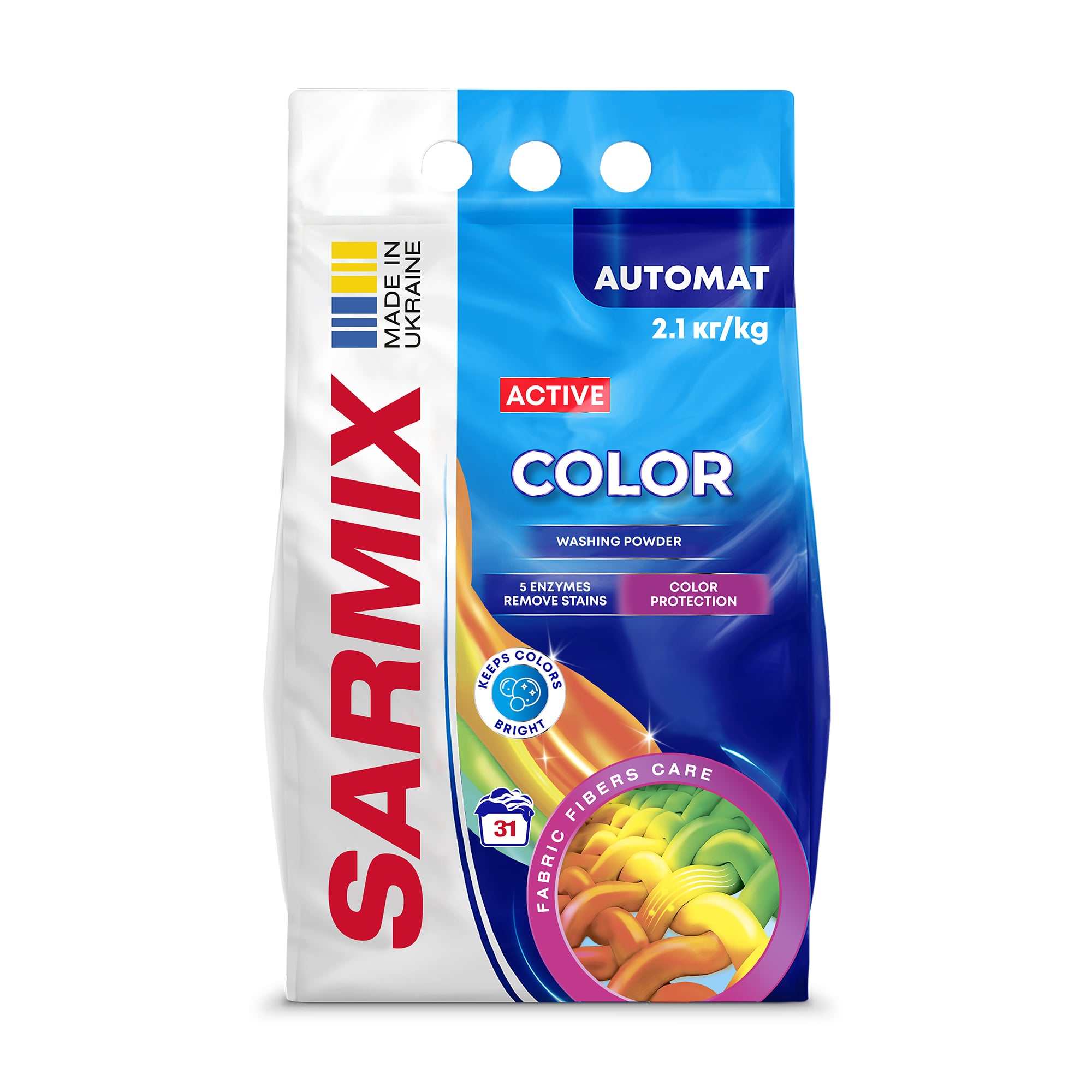Пральний порошок Sarmix Active Color Автомат, 31 циклів прання, 2.1 кг