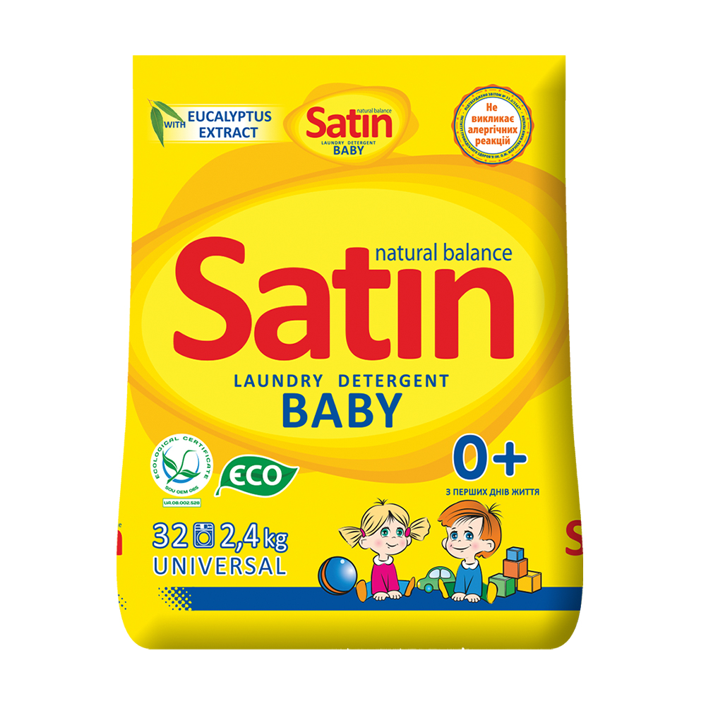 Пральний порошок Satin Natural Balance для дитячого одягу, 32 цикли прання, 2.4 кг