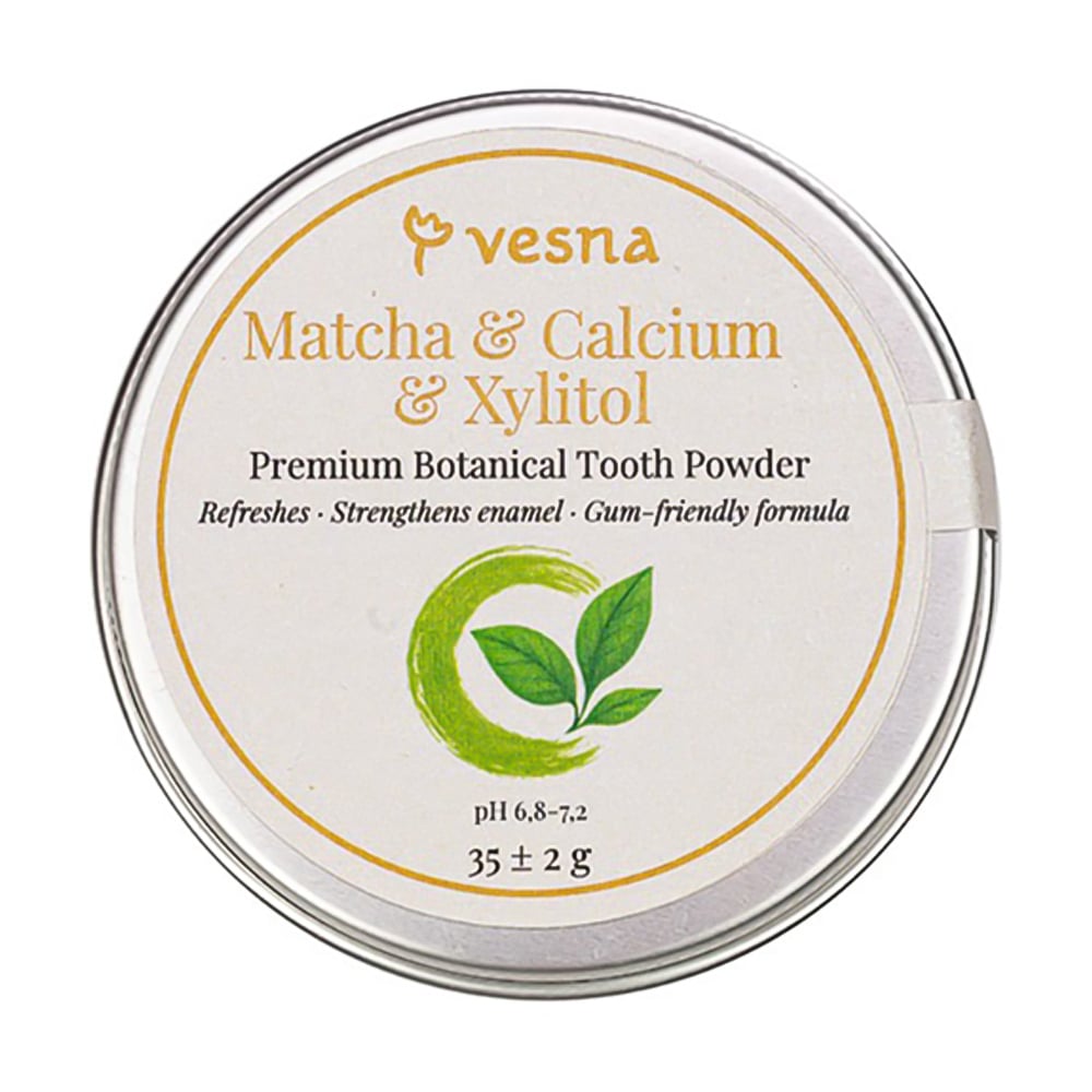 Преміальний зубний порошок Vesna Matcha &amp; Calcium &amp; Xylitol Premium Botanical Tooth Powder Матча, кальцій та ксилітол, 35 г