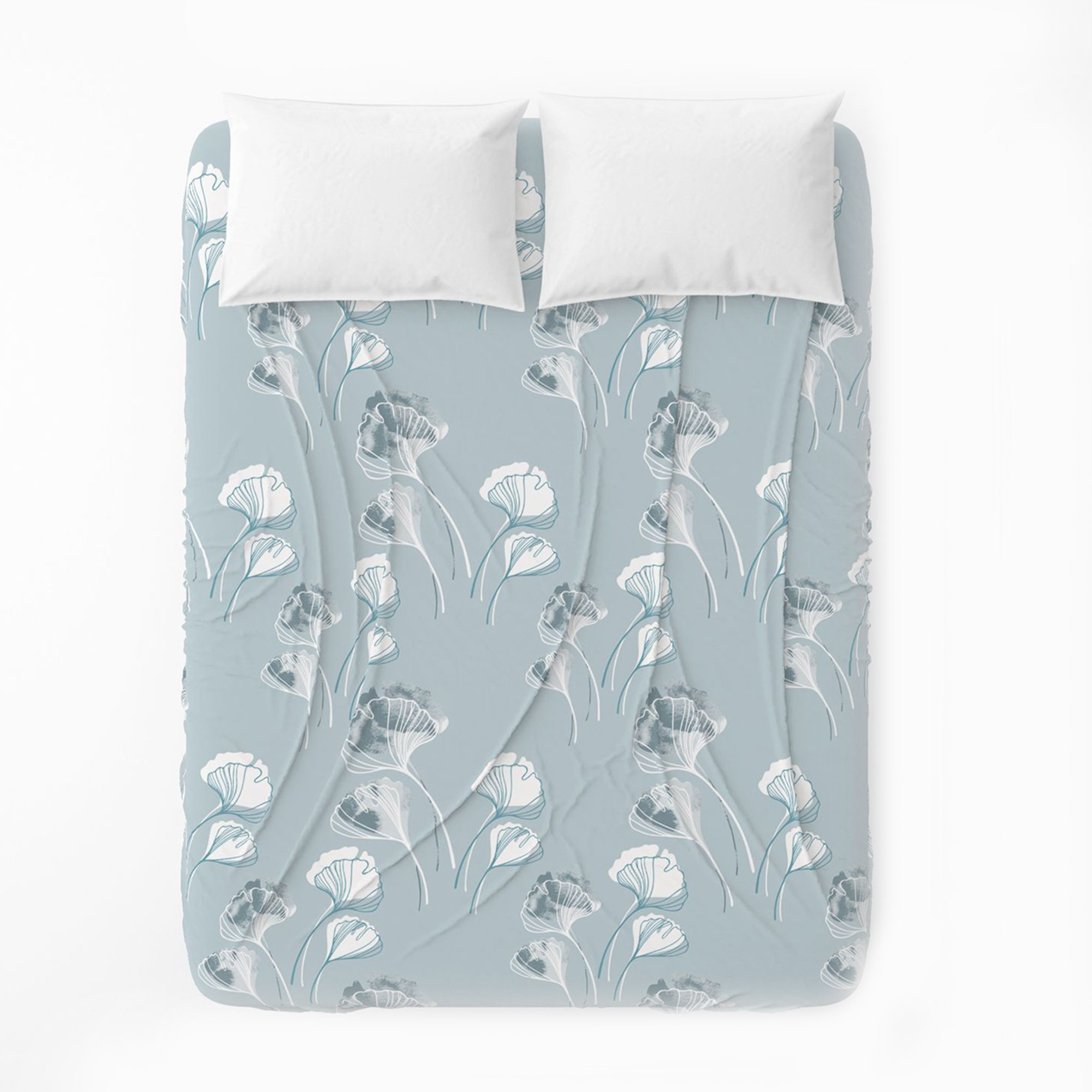 Простирадло бязеве Home Line Гінкго білоба, сіро-блакитне, 150*215 см (165387)
