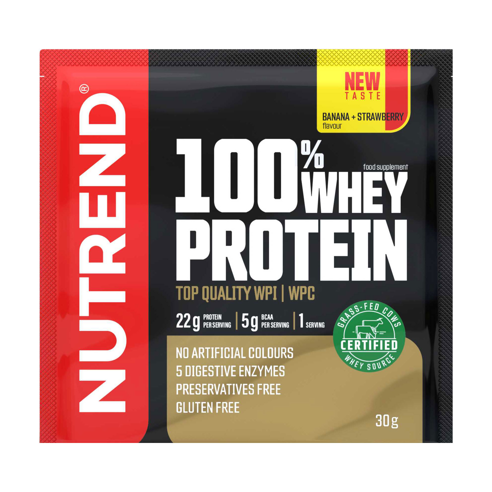 Протеїн Nutrend 100% Whey Protein Банан + полуниця, в порошку, 30 г