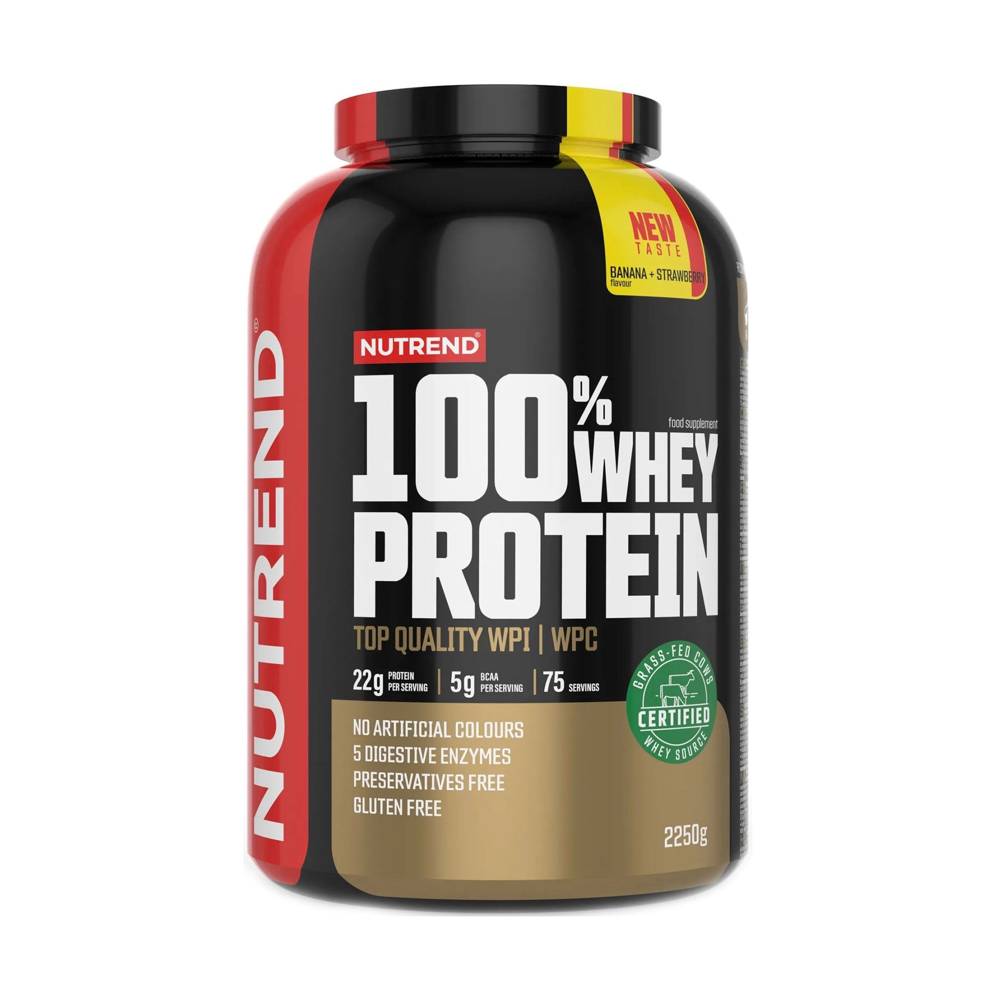Протеїн Nutrend 100% Whey Protein Банан + полуниця, в порошку, 2.25 кг