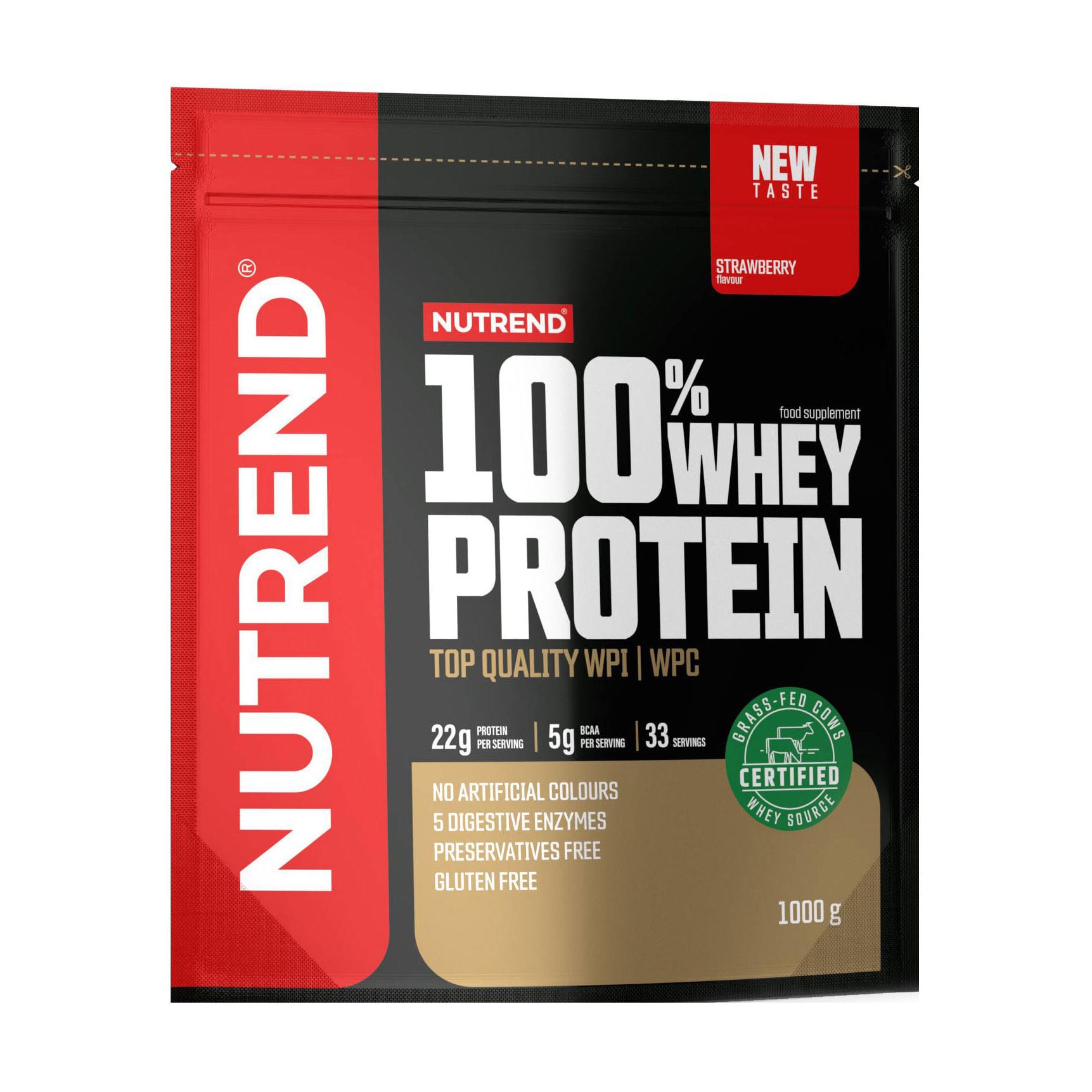 Протеїн Nutrend 100% Whey Protein зі смаком полуниці, в порошку, 1 кг