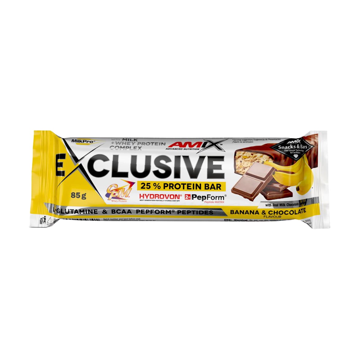 Протеїновий батончик Amix Nutrition Exclusive 25% Protein Bar Банан та шоколад, 85 г