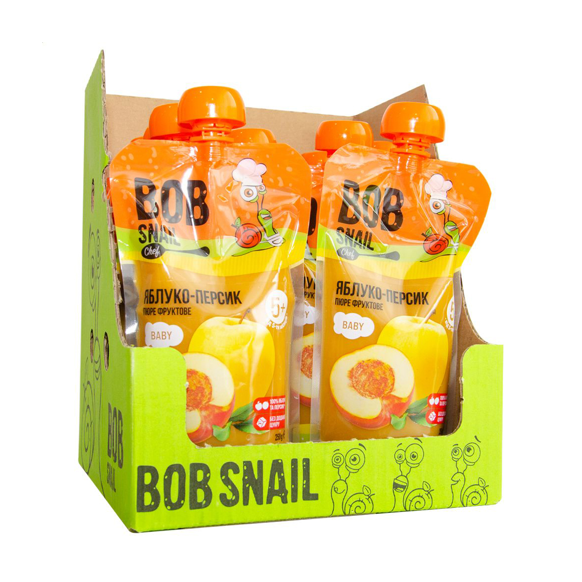 Пюре фруктове Bob Snail Яблуко-Персик для дітей від 5 місяців, 10*250 г