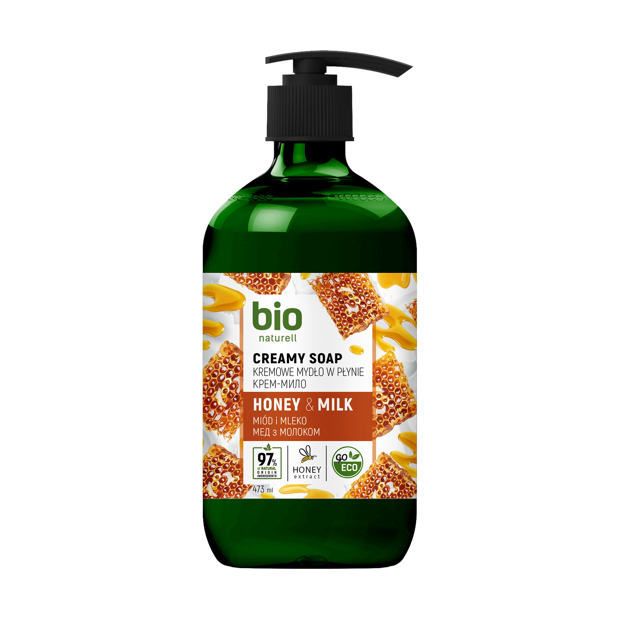 Рідке крем-мило Bio Naturell Мед з молоком, 473 мл
