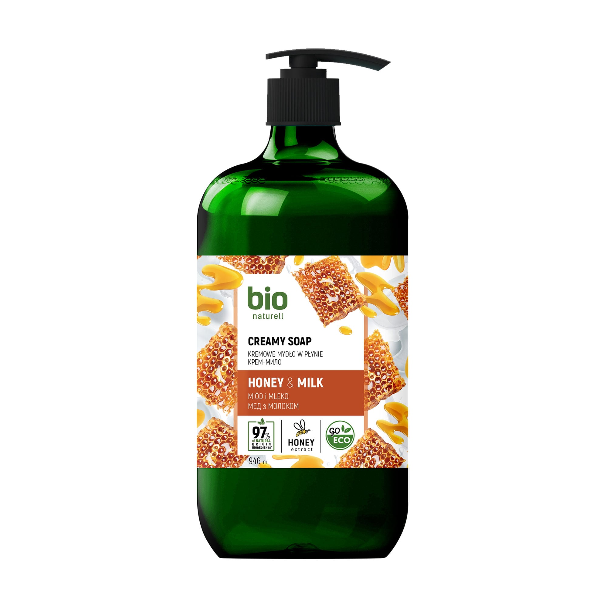 Рідке крем-мило Bio Naturell Мед з молоком, 946 мл