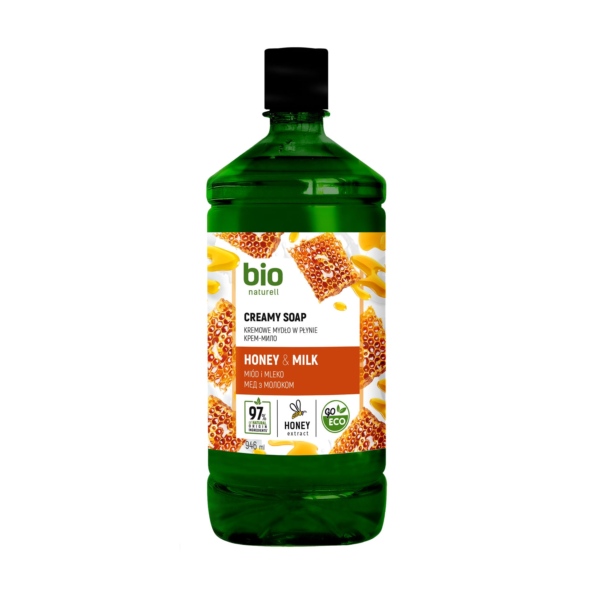 Рідке крем-мило Bio Naturell Мед з молоком, без дозатора, 946 мл