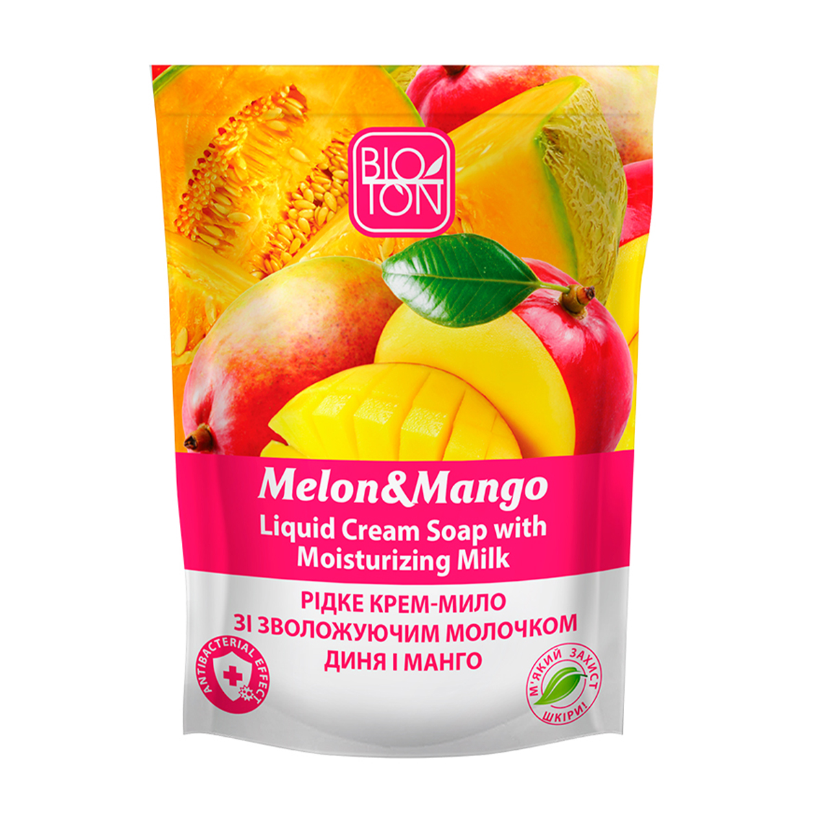 Рідке крем-мило Bioton Диня і манго, 500 мл (дой-пак)