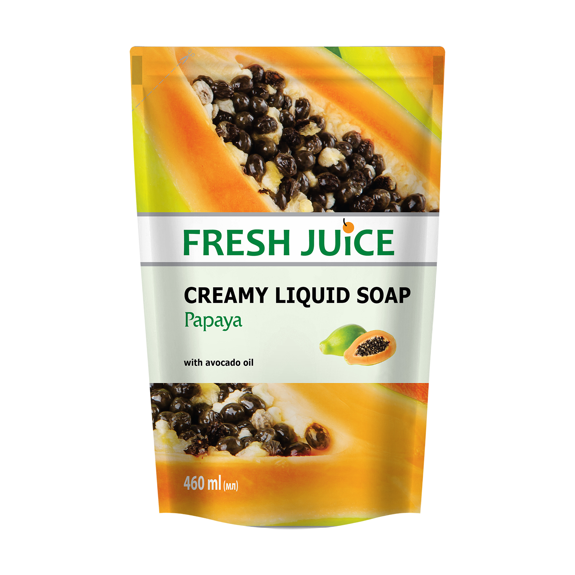 Рідке крем-мило Fresh Juice Папайя, з молочком авокадо, 460 мл (дойпак)