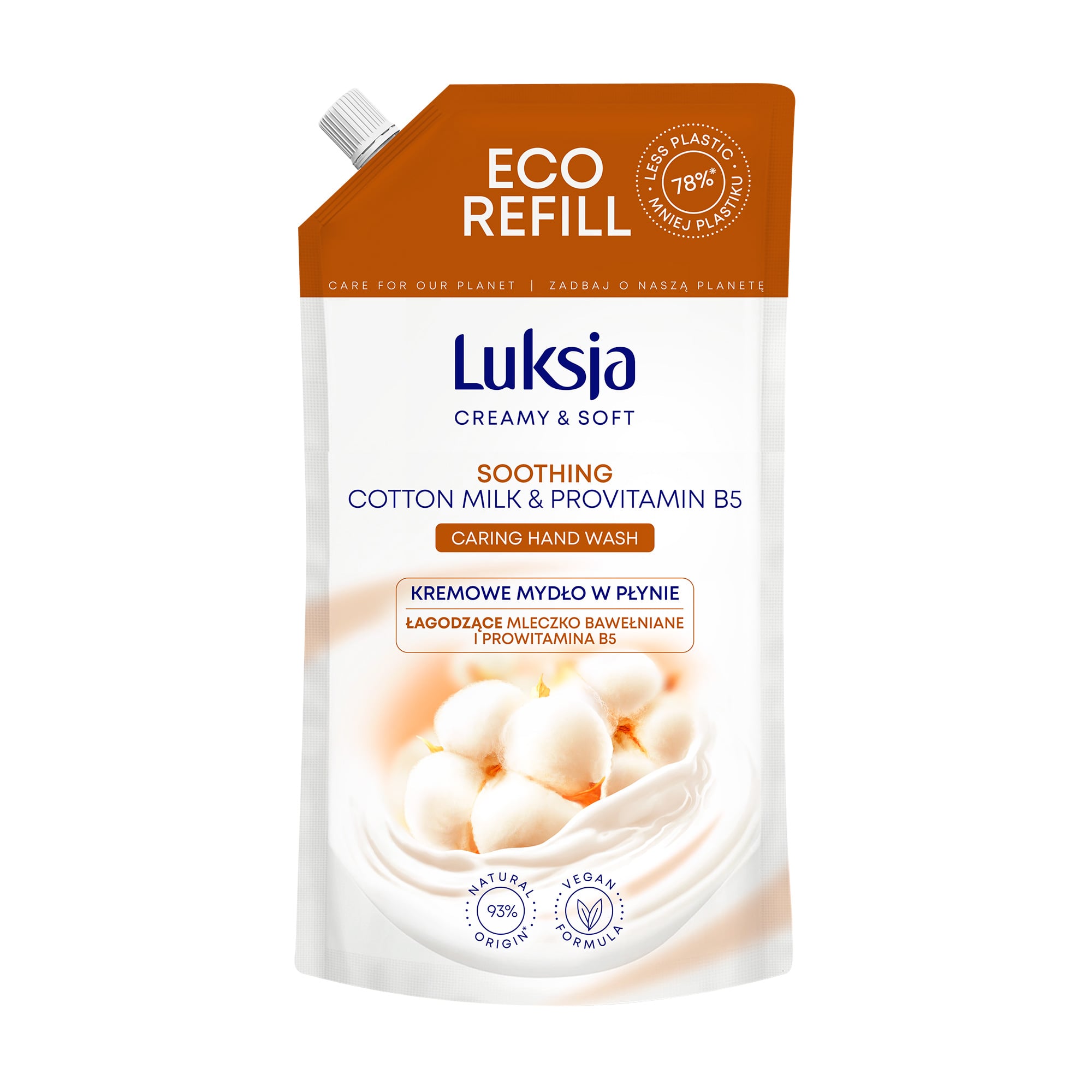 Рідке крем-мило Luksja Creamy &amp; Soft Cotton Milk &amp; Provitamin B5 Caring Hand Wash Молоко бавовни та провітамін В5, 900 мл (дой-пак)