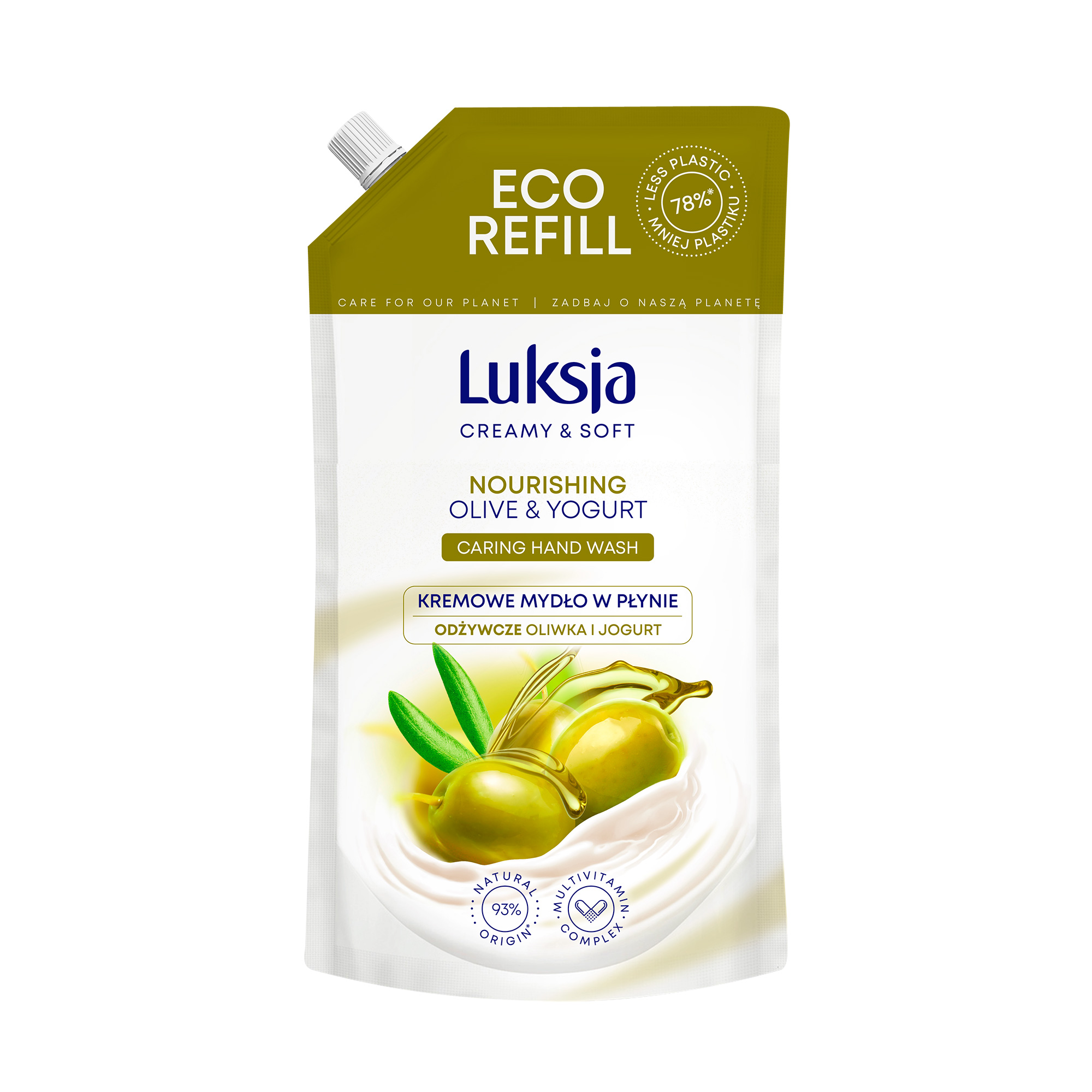 Рідке крем-мило Luksja Creamy &amp; Soft Nourishing Olive &amp; Yoghurt Caring Hand Wash, 900 мл (дой-пак)