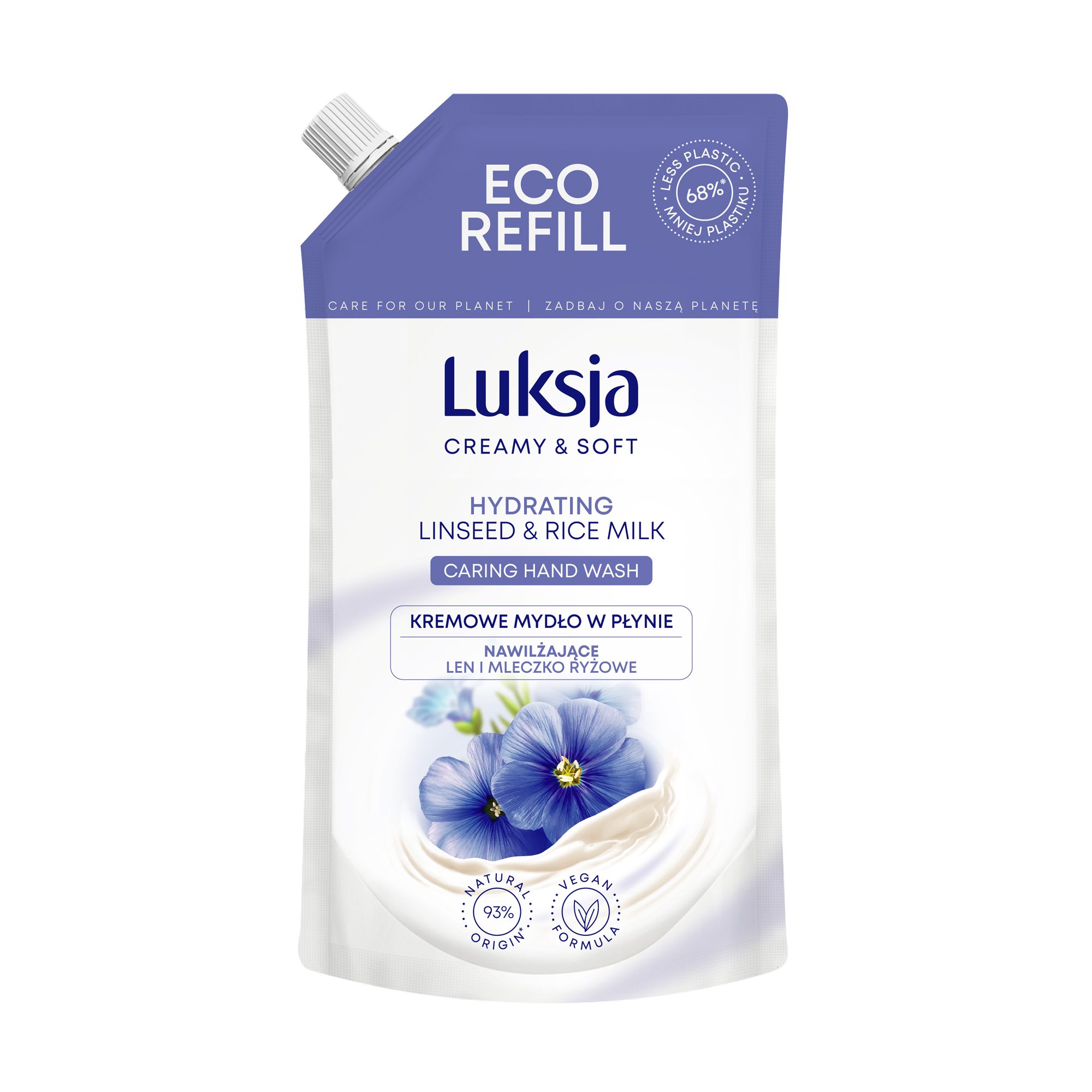 Рідке крем-мило Luksja Linen &amp; Rice Milk Soap  із льоном та рисовим молочком, 400 мл (дойпак)