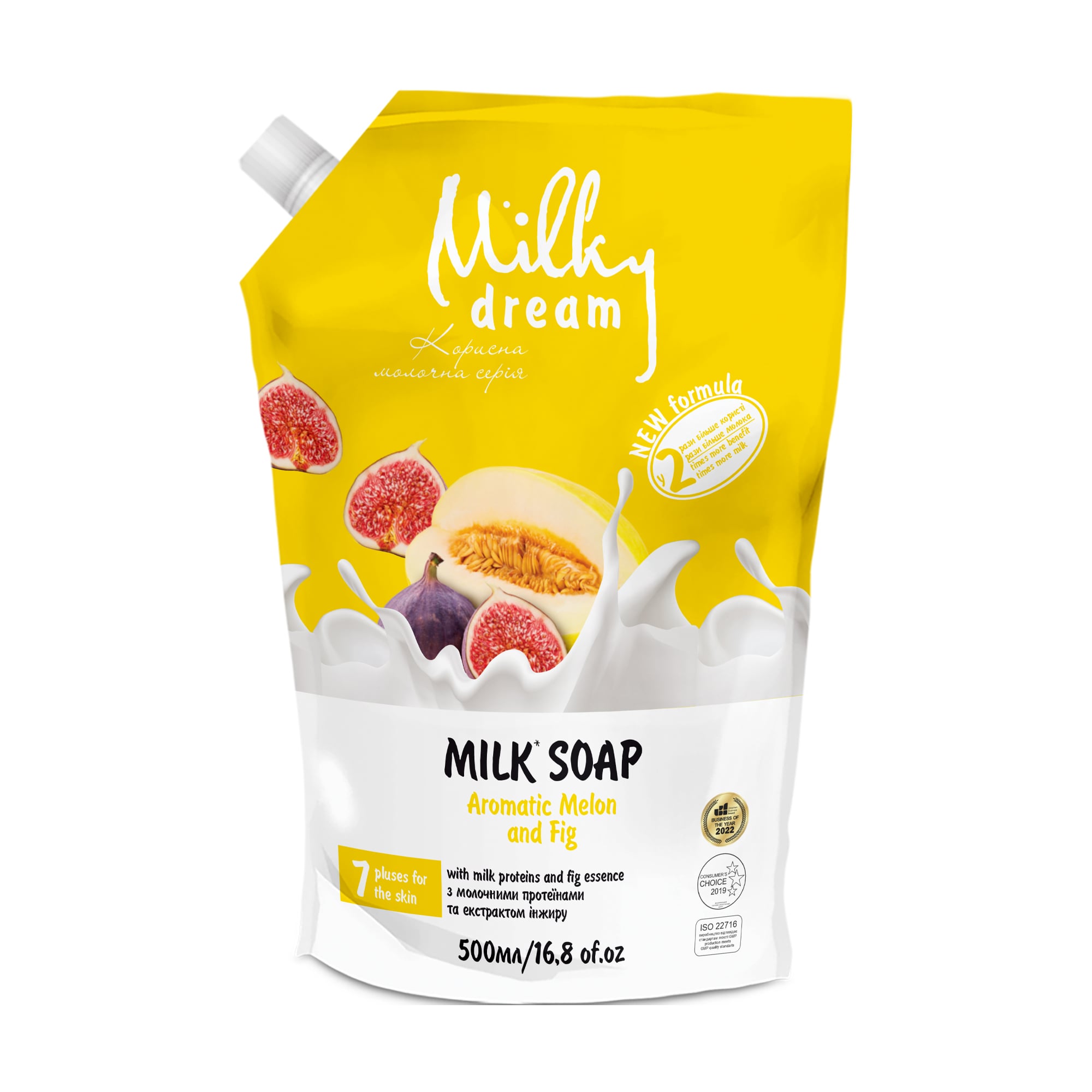 Рідке крем-мило Milky Dream Ароматна диня та інжир, з молочним протеїном та екстрактом інжиру, 500 мл (дойпак)