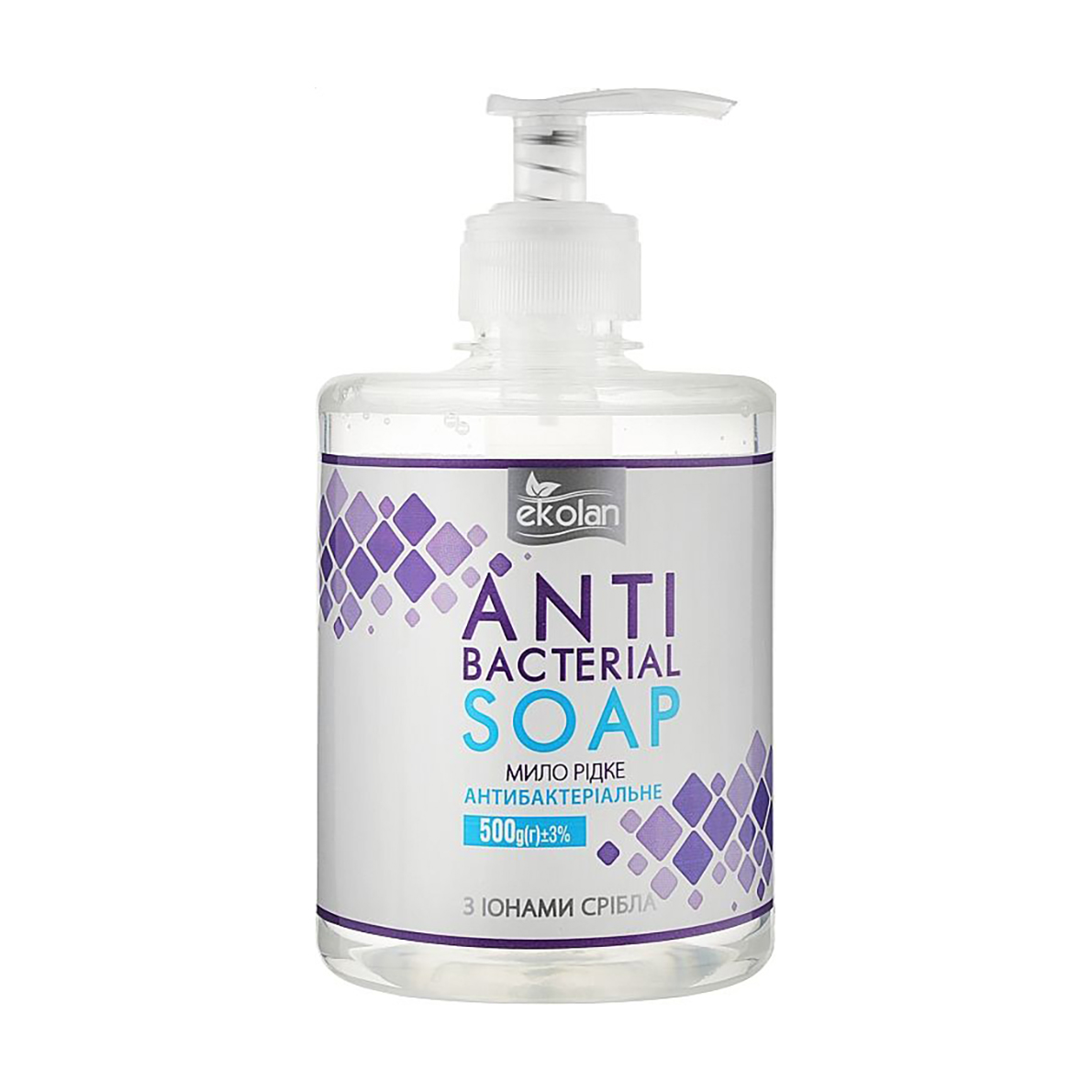 Рідке мило для рук Ekolan Antibacterial Soap Антибактеріальне, з дозатором, 500 г