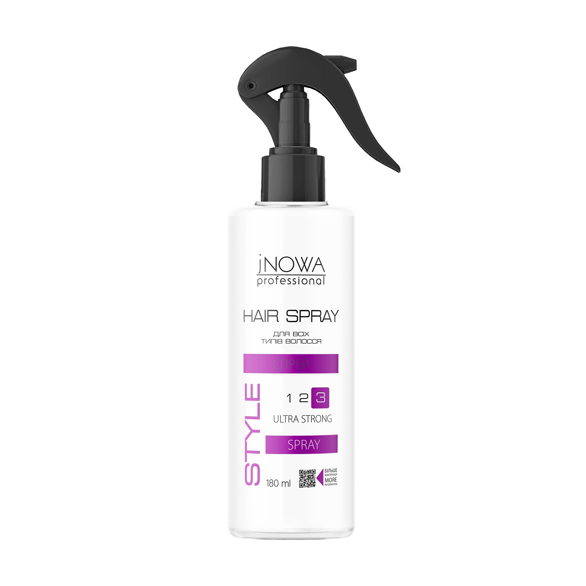 Рідкий лак jNOWA Professional Style 3 Ultra Strong Hair Spray ультрасильної фіксації, для всіх типів волосся, 180 мл