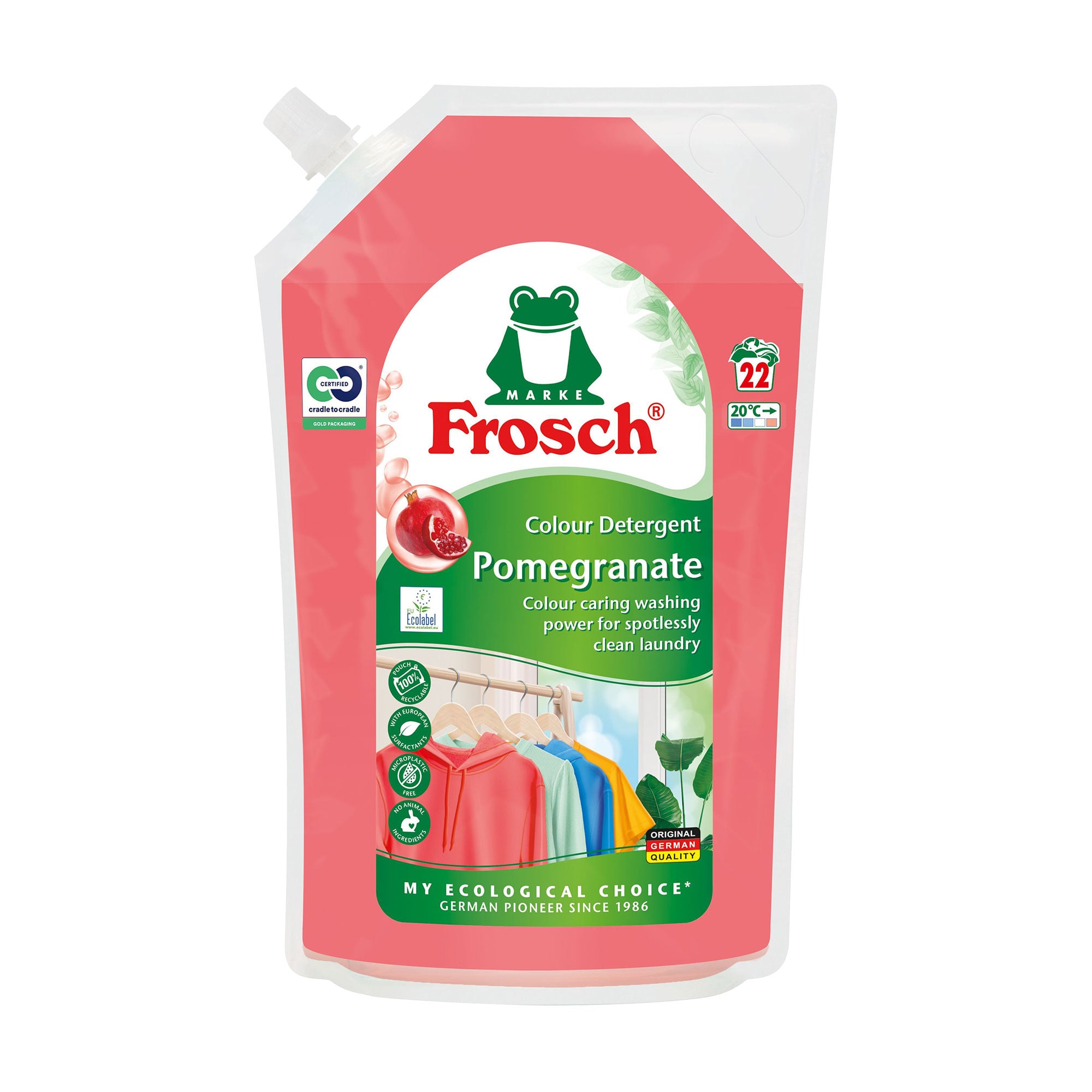 Рідкий пральний засіб Frosch Colour Detergent Гранат, 22 цикли прання, 1.5 л (дой-пак)