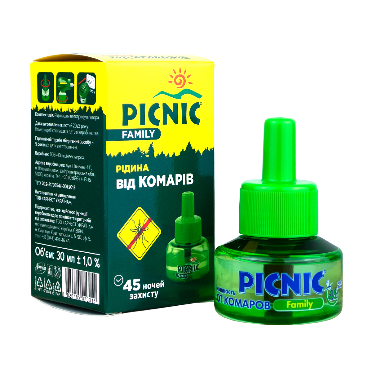 Рідина Picnic® Family від комарів, 45 ночей, 30 мл