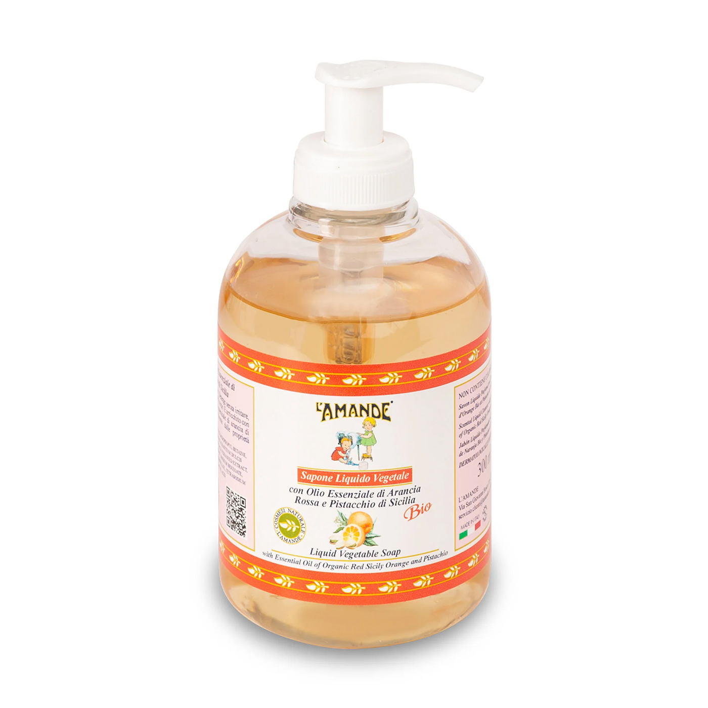 Рослинне рідке мило L'Amande Sicily Liquid Vegetable Soap Сицилія, з червоним апельсином та фісташкою, 300 мл