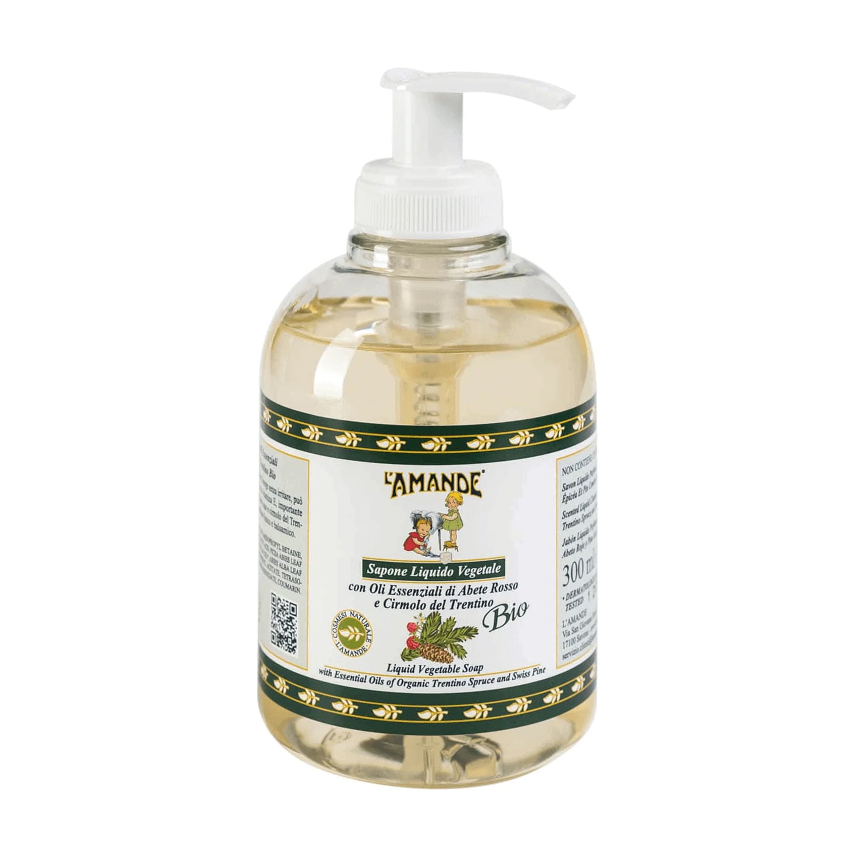 Рослинне рідке мило L'Amande Trentino Liquid Vegetable Soap Трентіно, з червоною ялицею та сосною, 300 мл