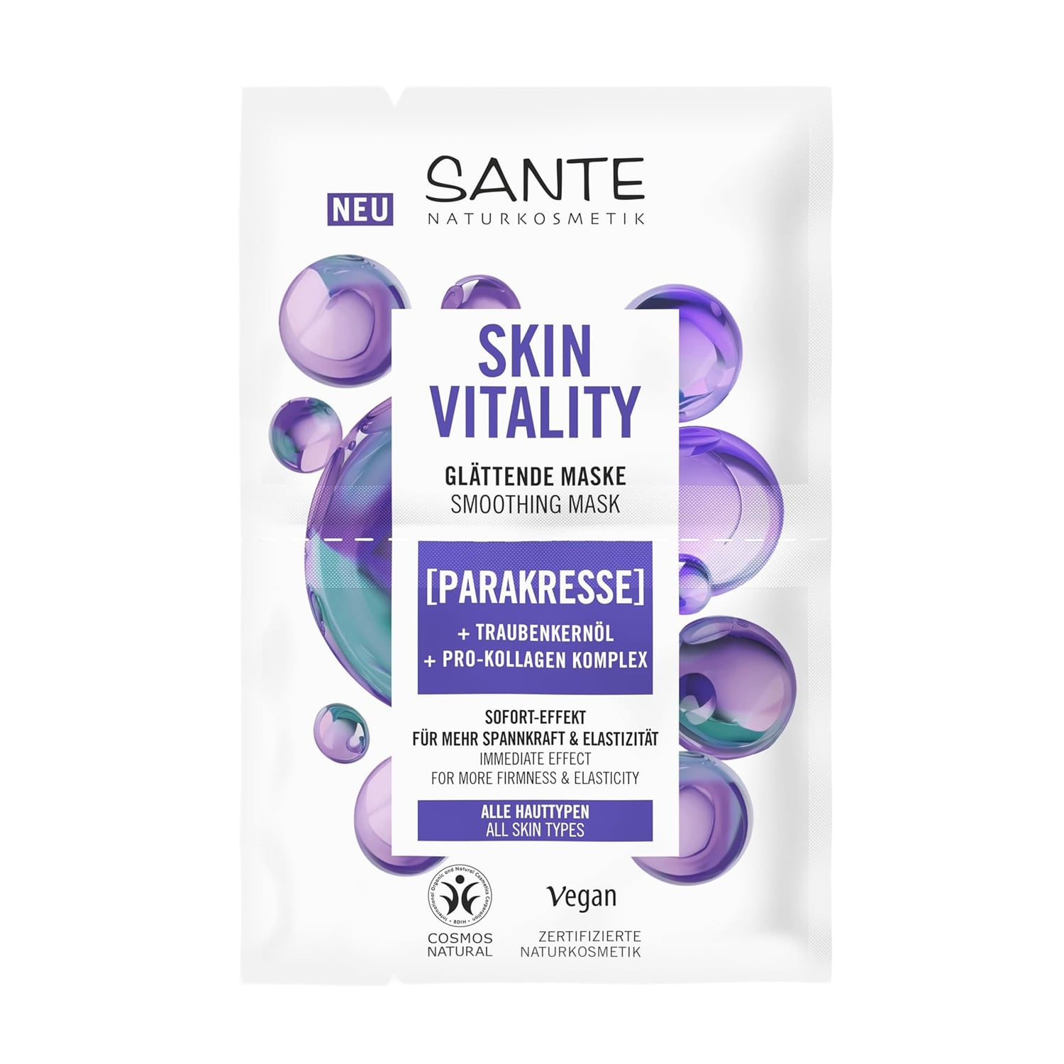 Розгладжувальна маска для обличчя  Sante Skin Vitality Smoothing Mask проти зморщок, 2*4 мл