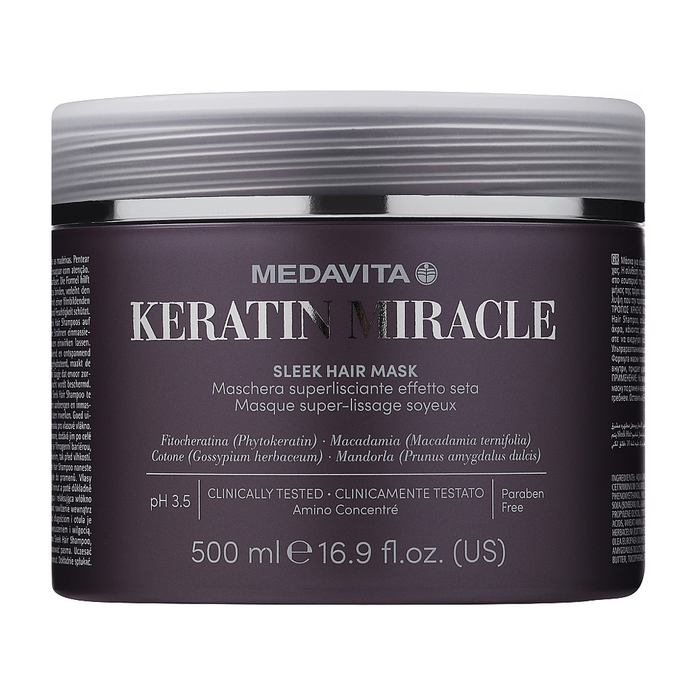 Розгладжувальна маска для волосся Medavita Keratin Miracle Sleek Hair Mask, 500 мл