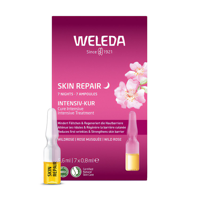 Розгладжувальний концентрат для обличчя Weleda 7-Day Smoothing Ampoules з олією троянди москета, 7*0.8 мл