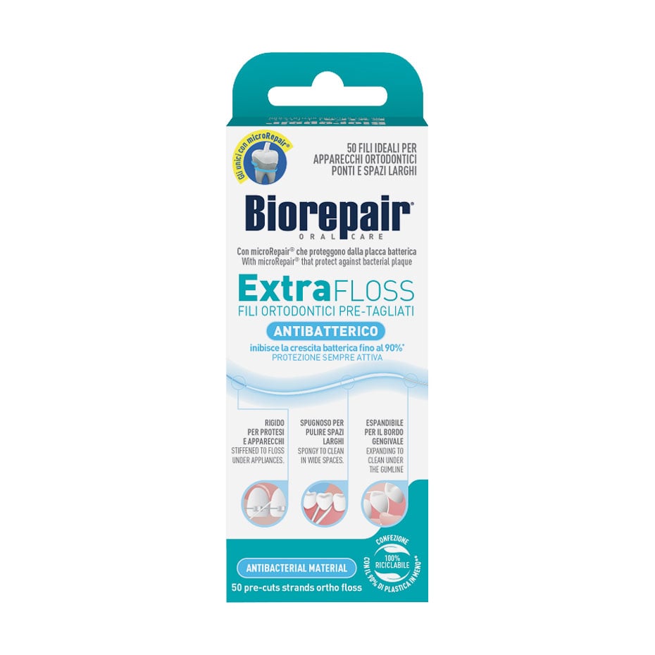 Розширювальна зубна стрічка-флос BioRepair Екстра-суперфлос, з гідроксиапатитом та цинком РСА, 50 шт