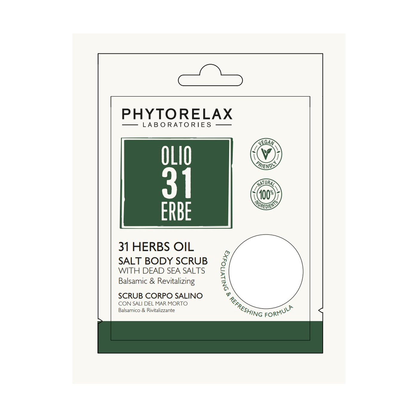 Розслаблювальний сольовий скраб для тіла Phytorelax Laboratories 31 Herbs Oil Salt Body Scrub, 85 г (саше)