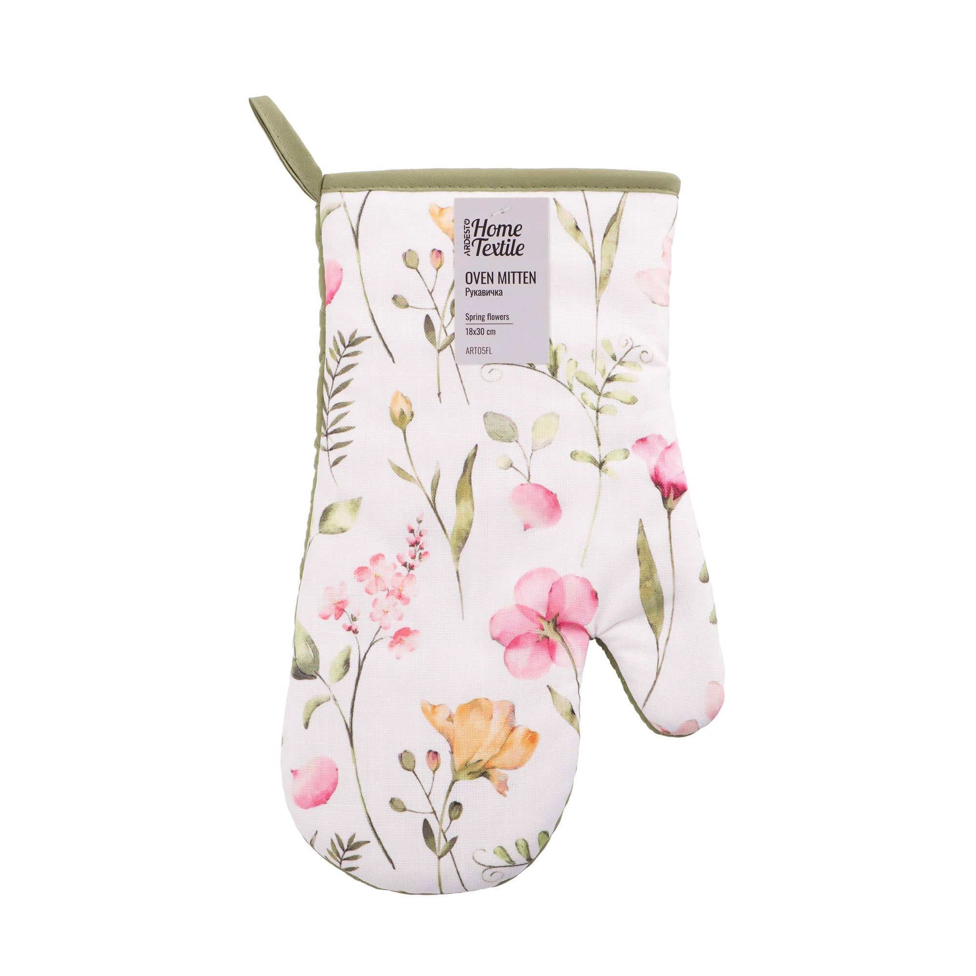 Рукавичка кухонна Ardesto Spring Flowers біла, 18*30 см (ART05FL)
