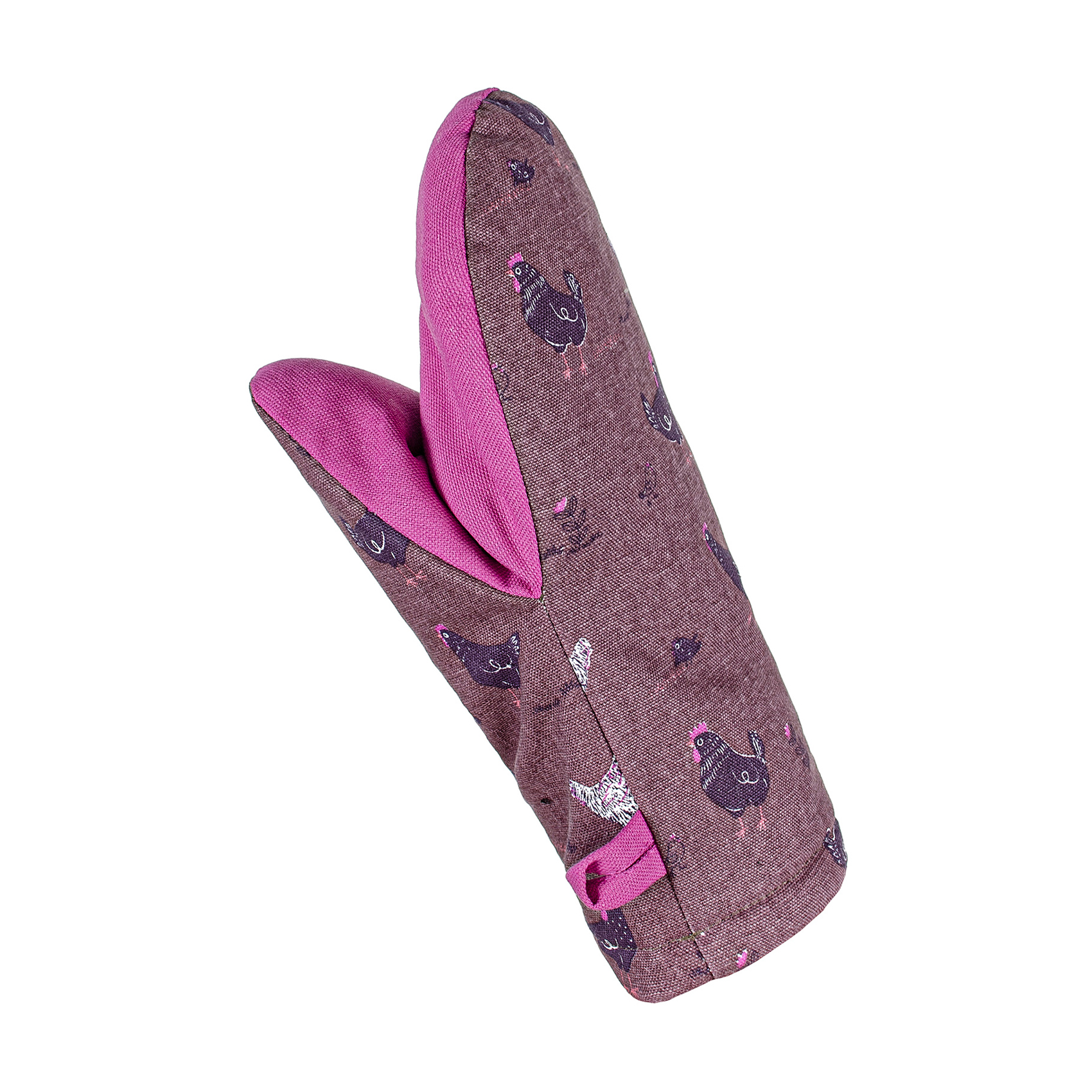 Рукавичка кухонна Home Line Прогулянка з курчатами, бордова/фуксія, 16*28 см (напівпанама) (182675)