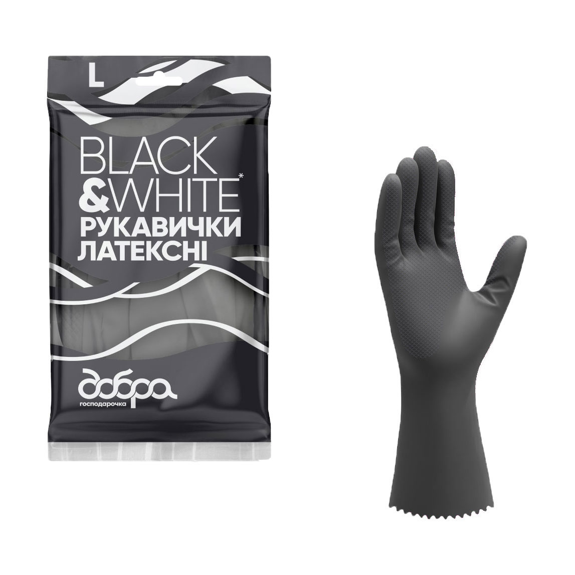 Рукавички латексні Добра господарочка Black &amp; White, розмір L