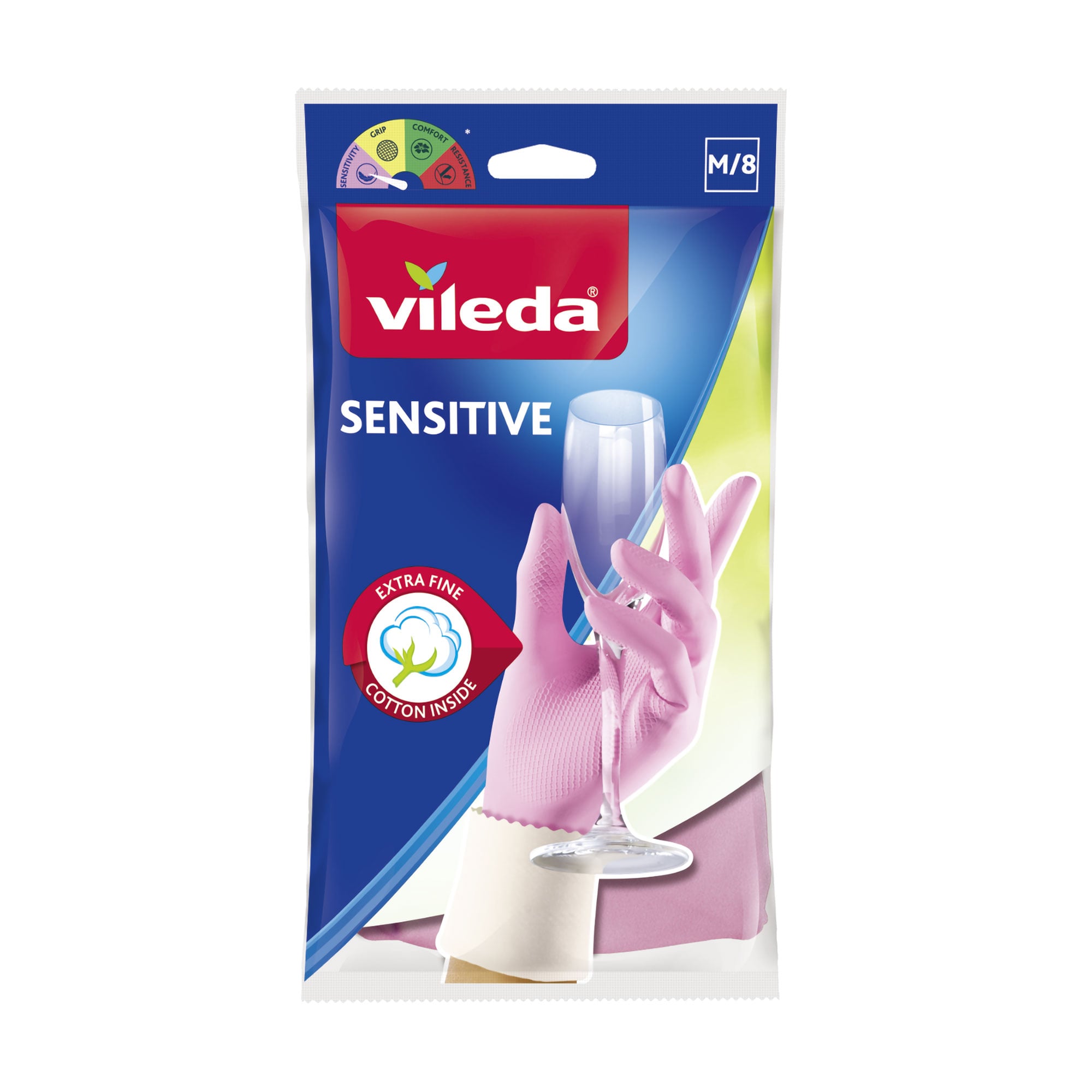 Рукавички Vileda Sensitive Comfort, рожеві, розмір М, 1 пара