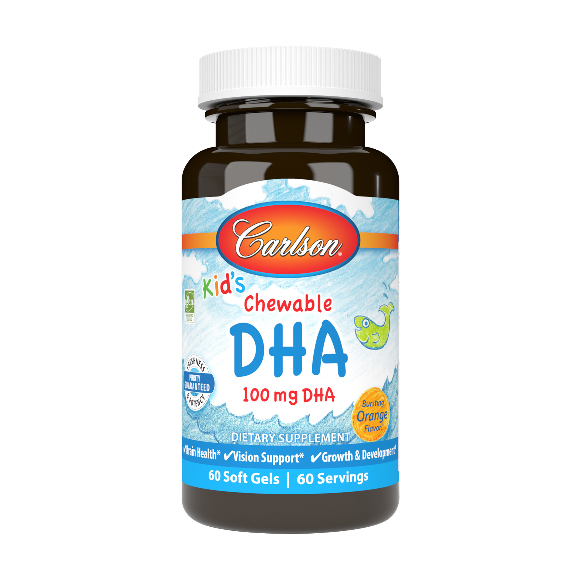 Риб'ячий жир для дітей Carlson Labs Kid's DHA зі смаком апельсина, 100 мг, 60 жувальних гелевих капсул