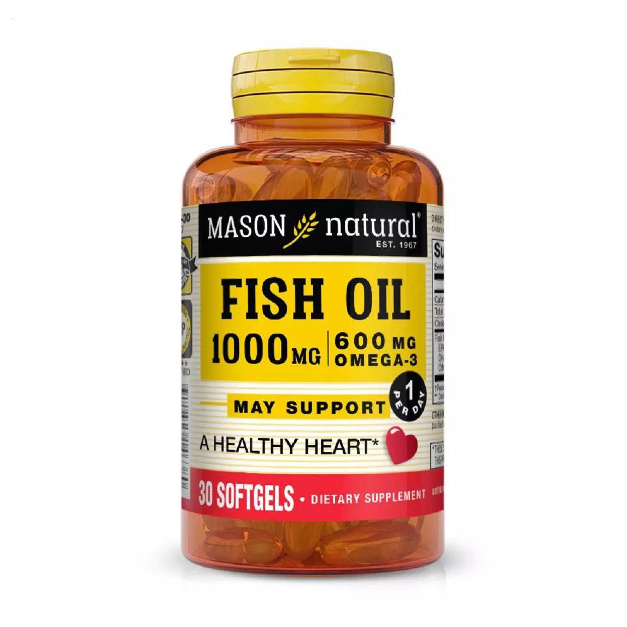 Риб'ячий жир Mason Natural Fish Oil &amp; Omega 3 1000 мг, з Омега-3 600 мг, 30 капсул