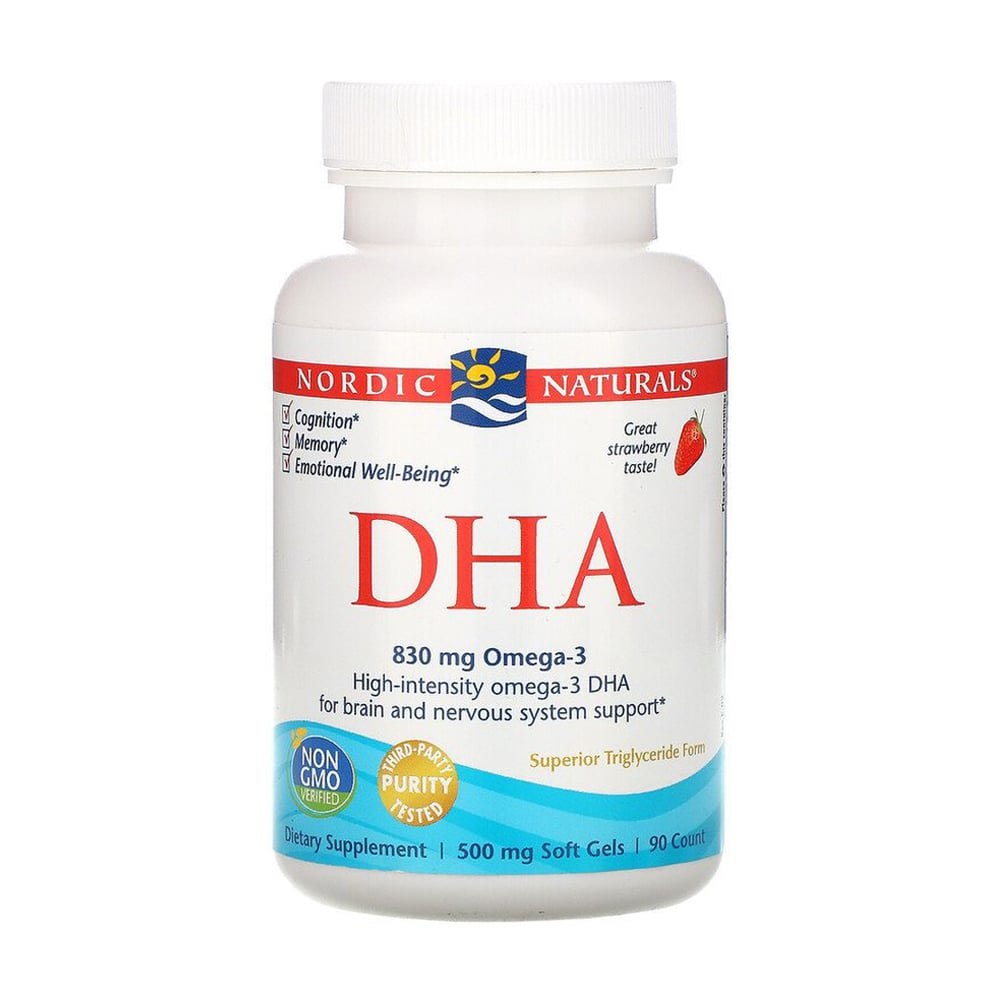 Риб'ячий жир Nordic Naturals DHA Omega-3 зі смаком полуниці, 830 мг, 90 капсул