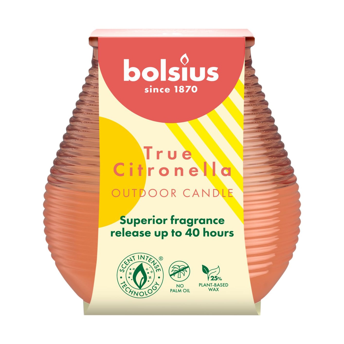 Садова свічка в банці Bolsius True Citronella Коралова, 94*91 мм