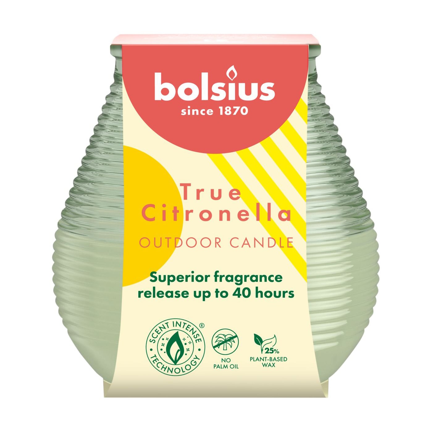 Садова свічка в банці Bolsius True Citronella Зелена, 94*91 мм